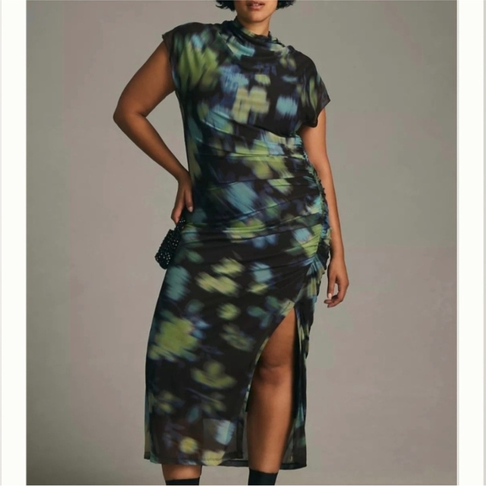 Anthropologie Mesh Dress in Blue and Green